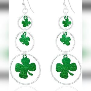 Patricks Day Earrings For Women Silver Plated Interlocking Circle Shamrock ☘️